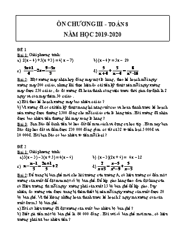 10 Đề ôn tập chương III môn Toán 8 - Năm học 2019-2020