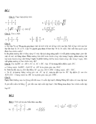 10 Đề ôn tập học kì II môn Toán Lớp 7