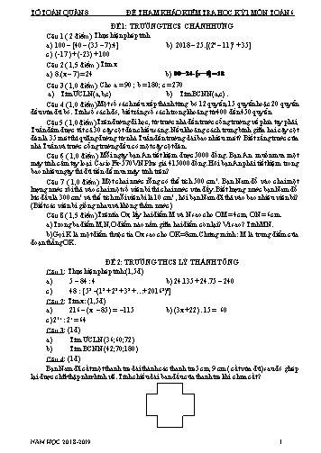 13 Đề tham khảo kiểm tra học kỳ 1 môn Toán 6 - Phòng GD&ĐT Quận 8
