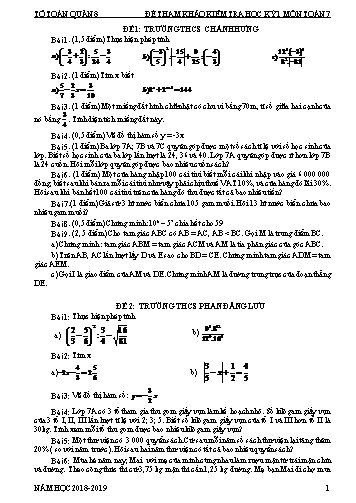 13 Đề tham khảo kiểm tra học kỳ 1 môn Toán 7 - Phòng GD&ĐT Quận 8
