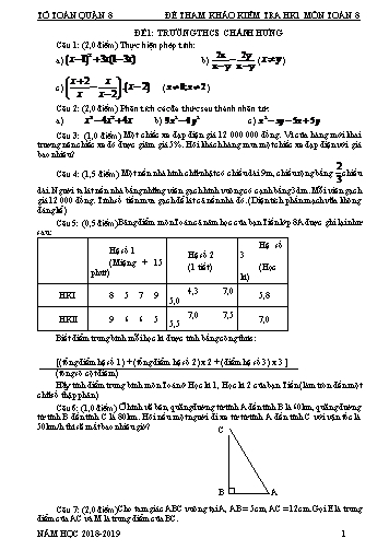 13 Đề tham khảo kiểm tra học kỳ 1 môn Toán 8 - Phòng GD&ĐT Quận 8