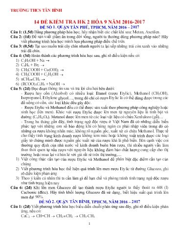14 Đề kiểm tra học kì 2 môn Hóa học 9 - Năm học 2016-2017