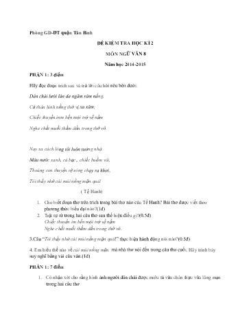 2 Đề kiểm tra học kì 2 môn Ngữ văn 8 - Phòng GD&ĐT quân Tân Bình (Có đáp án)