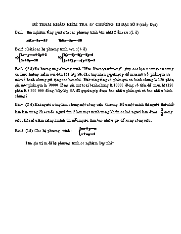 3 Đề tham khảo kiểm tra 1 tiết chương 3 môn Đại số 9