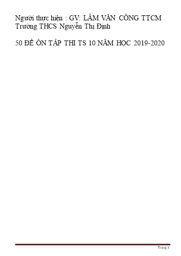 51 Đề luyện thi vào Lớp 10 môn Ngữ văn - Năm học 2019-2020 (Có đáp án)