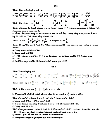 7 Đề ôn tập học kì I môn Toán Lớp 7