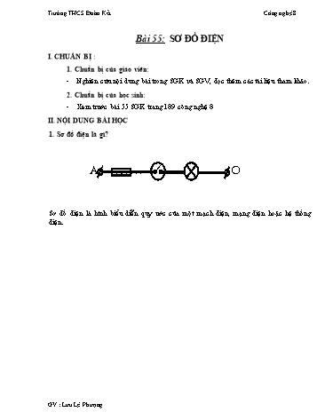 Bài dạy Công nghệ Lớp 8 - Bài 55: Sơ đồ điện - Lưu Lệ Phượng