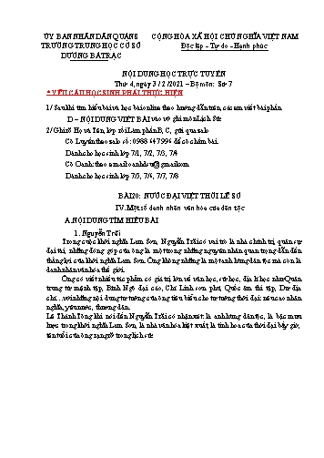 Bài dạy Lịch sử Lớp 7 - Bài 20: Nước Đại Việt thời Lê sơ - Năm học 2020-2021 - Trường THCS Dương Bá Trạc