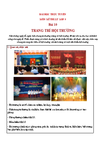 Bài dạy Mĩ thuật 9 - Bài 10: Trang trí hội trường