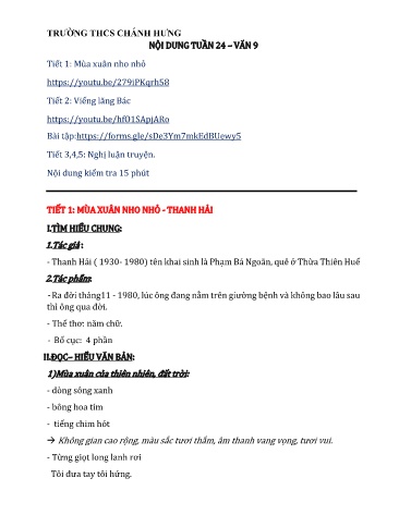 Bài dạy môn Ngữ văn 9 - Tuần 24 - Trường THCS Chánh Hưng