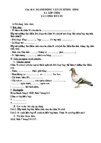 Bài dạy môn Sinh học Lớp 7 - Chủ đề 6: Ngành động vật có xương sống (Lớp chim)