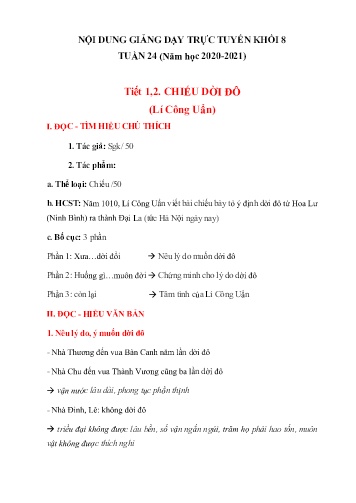 Bài dạy Ngữ văn Khối 8 - Tuần 24 - Năm học 2020-2021