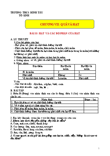 Bài dạy Sinh học Lớp 6 - Chương VII: Quả và hạt - Bài 33 đến 36 - Trường THCS Bình Tây