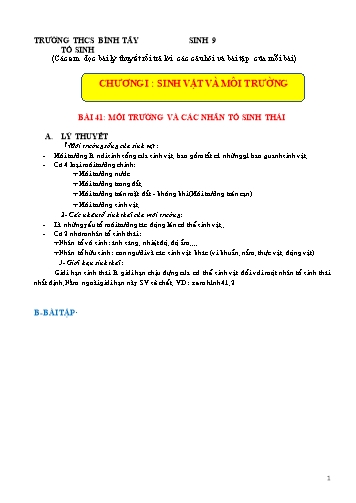 Bài dạy Sinh học Lớp 9 - Chương I: Sinh vật và môi trường - Bài 41 đến 43 - Trường THCS Bình Tây