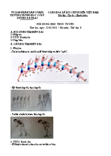 Bài dạy Thể dục Lớp 8 - Tuần 22+23 - Năm học 2020-2021 - Trường THCS Dương Bá Trạc