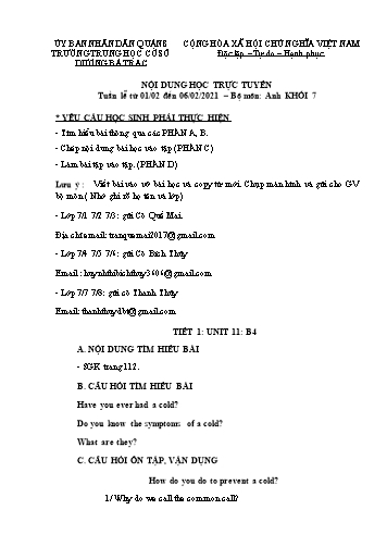 Bài dạy Tiếng Anh Khối 7 - Unit 11: Keep fit, stay healthy. Lesson B4 - Năm học 2020-2021 - Trường THCS Dương Bá Trạc
