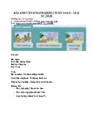 Bài dạy Tiếng Anh Lớp 2 - Tuần 24 - Năm học 2019-2020