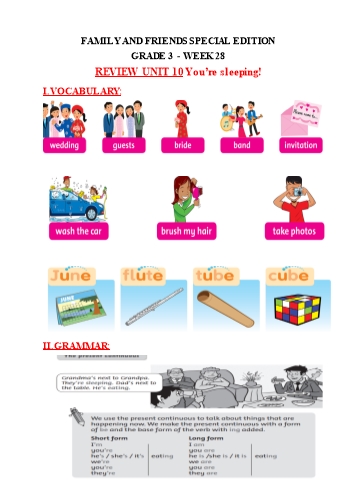 Bài dạy Tiếng Anh Lớp 3 Family and Friends Special Edition - Week 28 - Review Unit 10: You’re sleeping