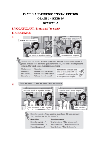 Bài dạy Tiếng Anh Lớp 3 Family and Friends Special Edition - Week 26, Review 3