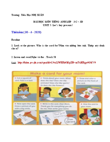 Bài dạy Tiếng Anh Lớp 3 - Tuần 27, Unit 5: Let’s buy presents. Lesson: Reading - Năm học 2019-2020