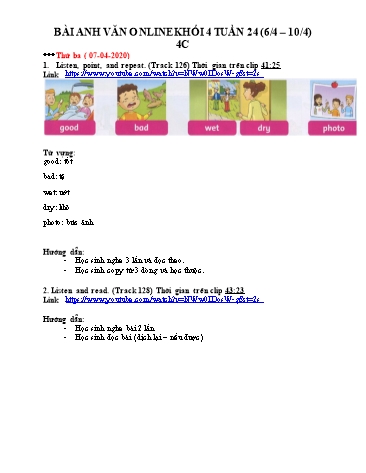 Bài dạy Tiếng Anh Lớp 4 - Tuần 24 - Năm học 2019-2020