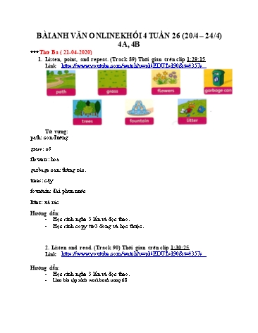 Bài dạy Tiếng Anh Lớp 4 - Tuần 26 - Năm học 2019-2020