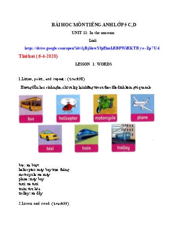 Bài dạy Tiếng Anh Lớp 5 - Unit 11: In the museum. Lesson 1+2 - Năm học 2019-2020