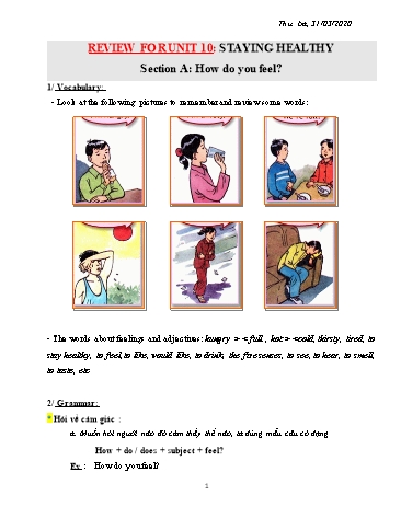Bài dạy Tiếng Anh Lớp 6 - Unit 10: Staying healthy. Section A+B - Năm học 2019-2020