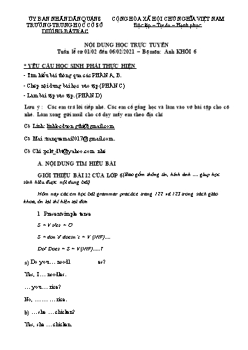 Bài dạy Tiếng Anh Lớp 6 - Unit 12: Robots - Năm học 2020-2021 - Trường THCS Dương Bá Trạc