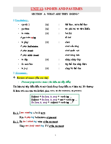 Bài dạy Tiếng Anh Lớp 6 - Unit 12: Sports and pastimes. Section A: What are they doing