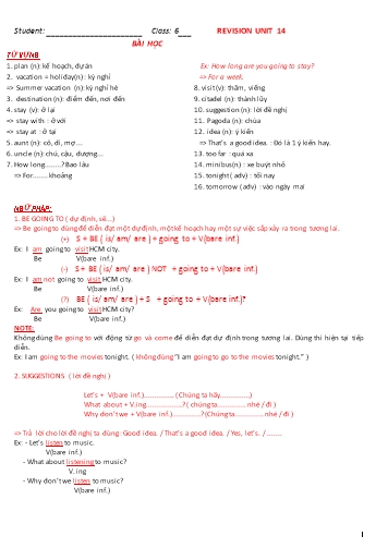 Bài dạy Tiếng Anh Lớp 6 - Unit 14: Making plans