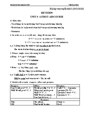 Bài dạy Tiếng Anh Lớp 8 - Revision Unit 9+10 - Năm học 2019-2020 - Trường THCS Đoàn Kết