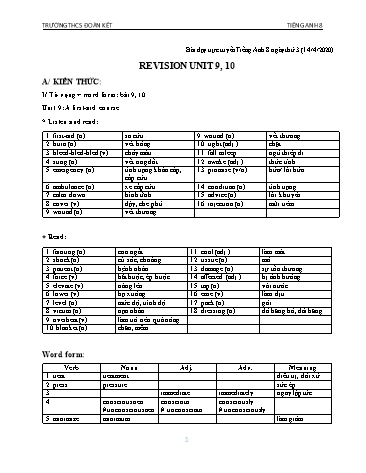 Bài dạy Tiếng Anh Lớp 8 - Revision Unit 9+10 - Trường THCS Đoàn Kết