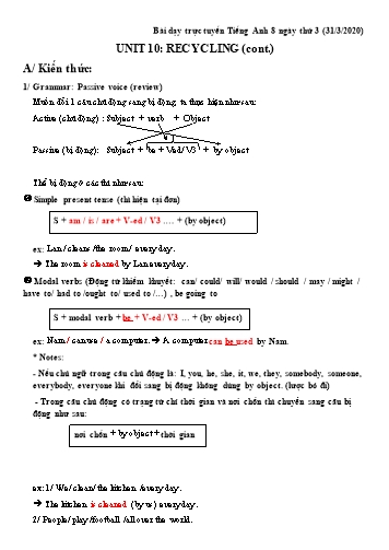 Bài dạy Tiếng Anh Lớp 8 - Unit 10: Recycling (cont.) - Năm học 2019-2020