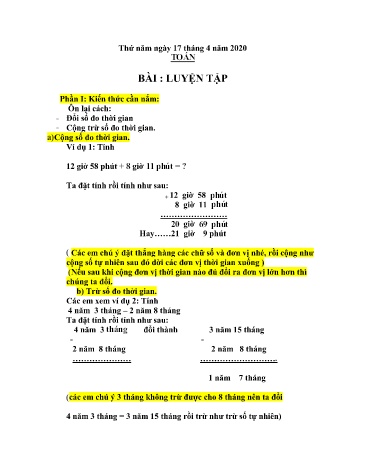 Bài dạy Toán Lớp 4 - Tuần 25 - Năm học 2019-2020