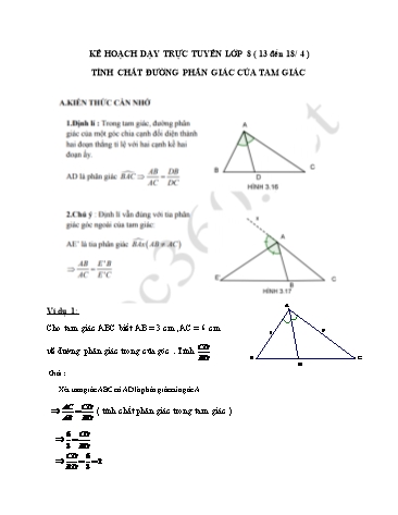 Bài dạy Toán Lớp 8 - Bài: Tính chất đường phân giác của tam giác
