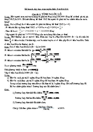 Bài dạy Toán Lớp 9 - Chủ đề 3: Tính % lời, lỗ