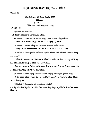 Bài dạy Toán + Tiếng Việt Khối 2 - Tuần 21 - Năm học 2019-2020