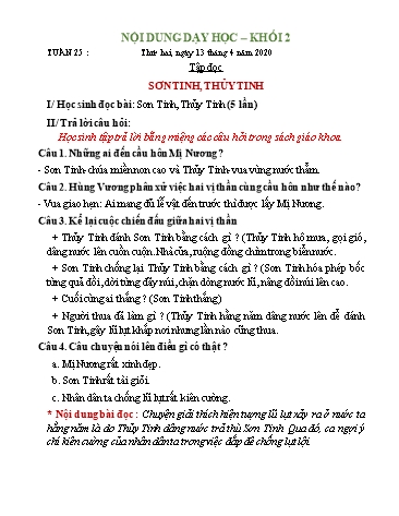 Bài dạy Toán + Tiếng Việt Khối 2 - Tuần 25 - Năm học 2019-2020
