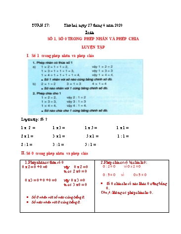 Bài dạy Toán + Tiếng Việt Khối 2 - Tuần 27 - Năm học 2019-2020