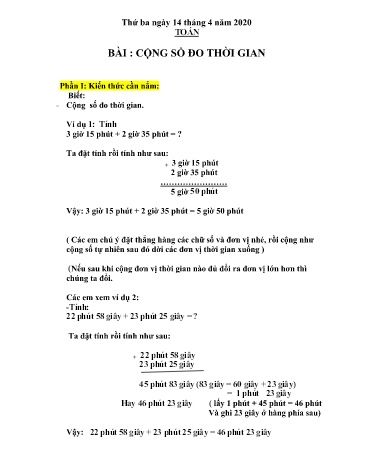 Bài dạy Toán + Tiếng Việt Lớp5 - Tuần 25 - Năm học 2019-2020