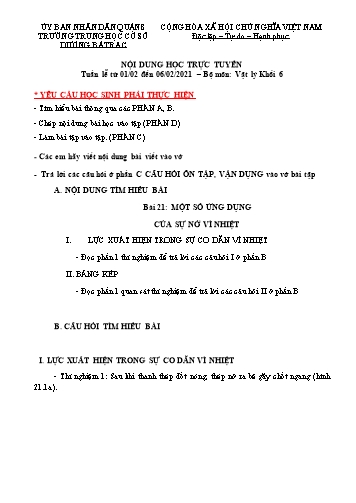 Bài dạy Vật lí Lớp 6 - Bài 21: Một số ứng dụng của sự nở vì nhiệt - Năm học 2020-2021 - Trường THCS Dương Bá Trạc