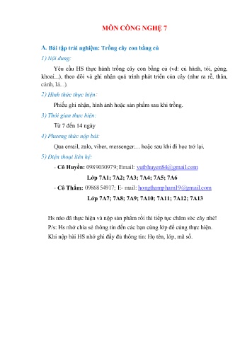 Bài ghi Công nghệ Lớp 7 - Bài 19+20