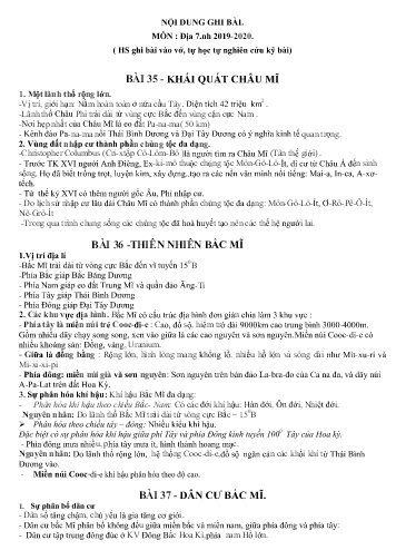 Bài ghi Địa lí 7 - Bài 35 đến 43 - Năm học 2019-2020