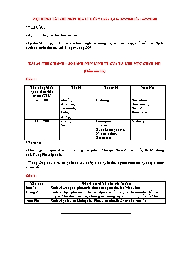 Bài ghi Địa lí Lớp 7 - Bài 34 đến 39 - Năm học 2019-2020