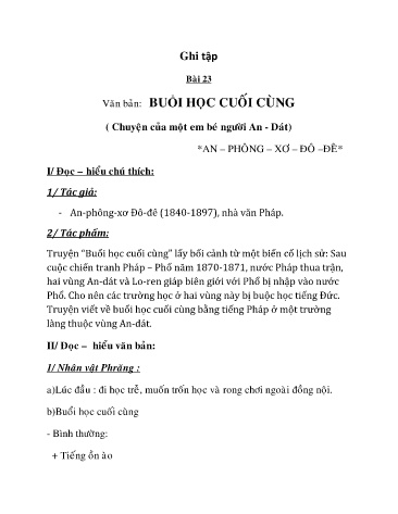 Bài ghi Ngữ văn 6 - Tuần 23