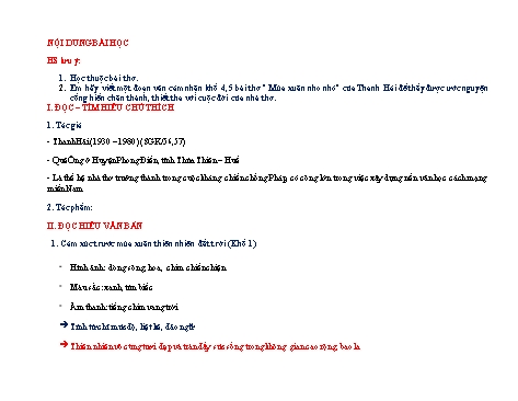 Bài ghi Ngữ văn 9 - Bài: Mùa xuân nho nhỏ