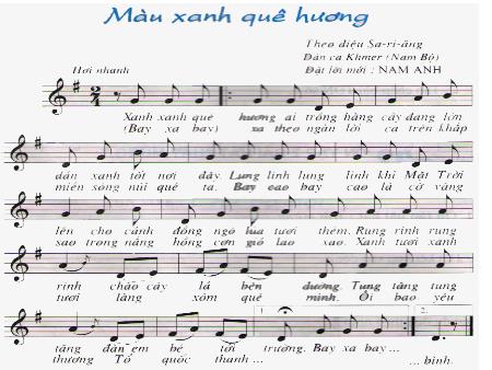 Bài giảng Âm nhạc Lớp 5 - Tiết 24, Bài: Học hát Màu xanh quê hương