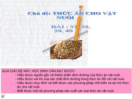 Bài giảng Công nghệ 7 - Chủ đề: Thức ăn cho vật nuôi - Bài 37 đến 40