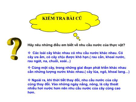 Bài giảng Khoa học Lớp 4 - Bài 59: Nhu cầu chất khoáng của thực vật